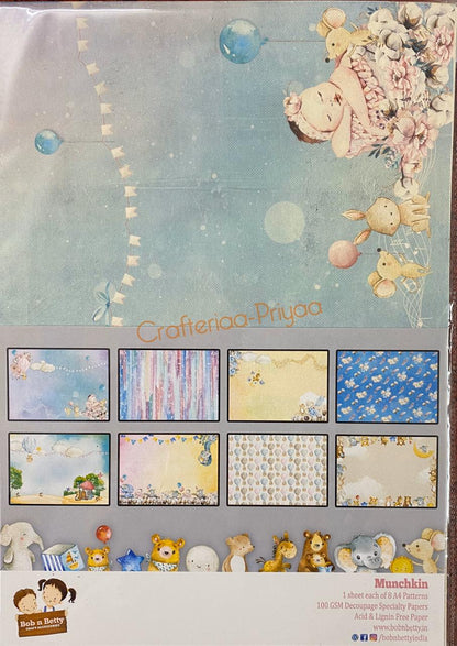 Munchkin Decoupage Paper- A4 Size- 8 sheets