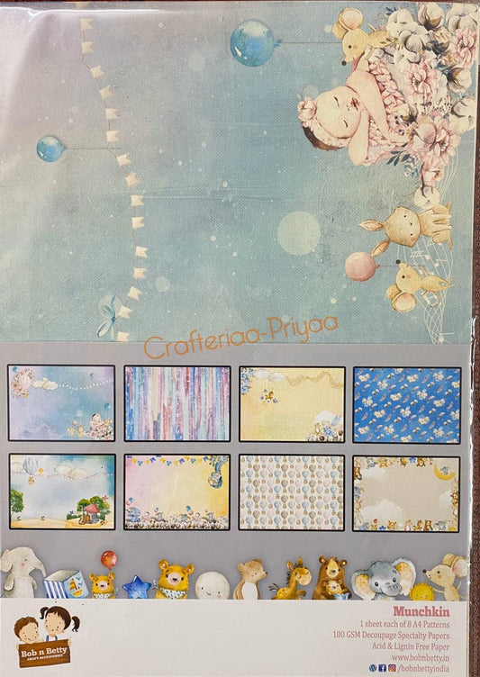 Munchkin Decoupage Paper- A4 Size- 8 sheets