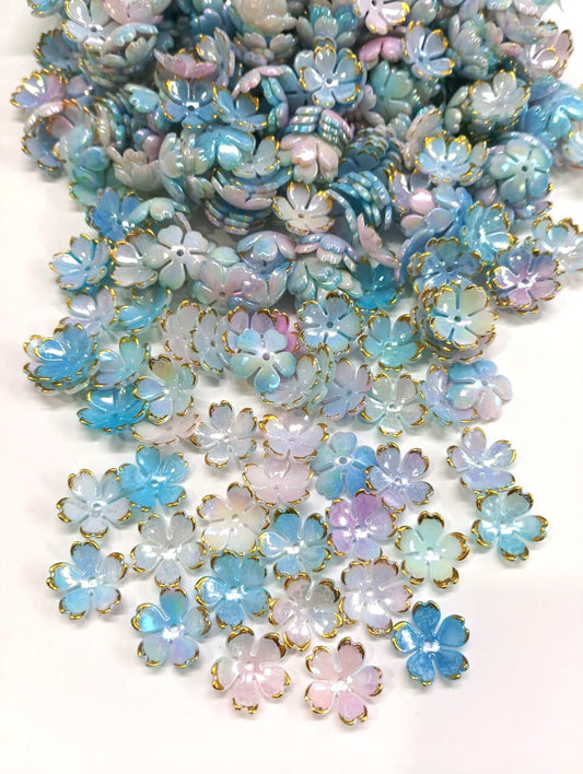 Artificial Flower Beads - Pearly Blue - 50 gm