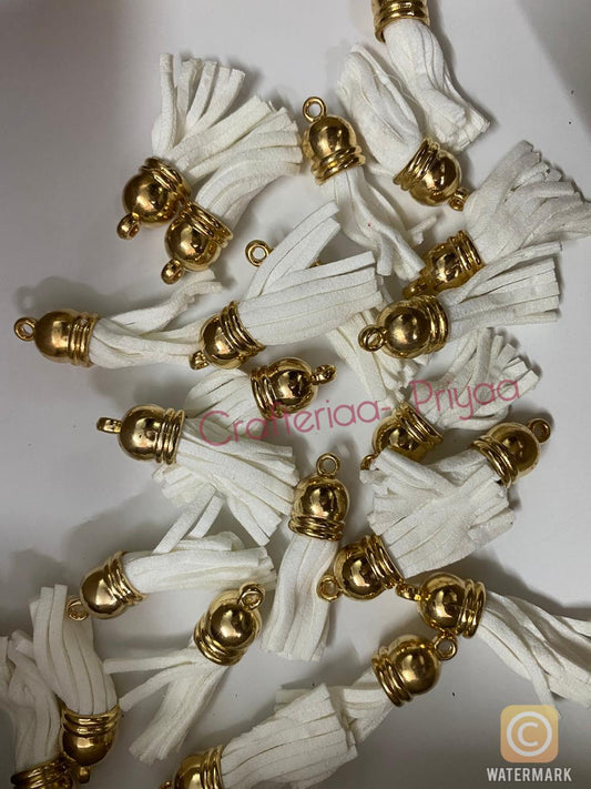 Small Faux Leather Tassel- 24 Pieces- White