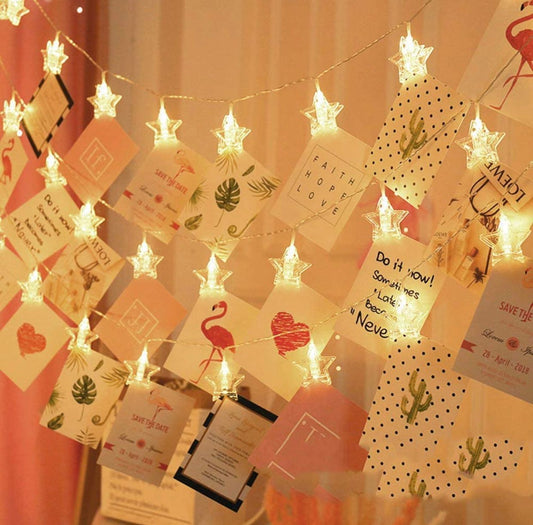 Photo Clip Lights for Decoration -1 Piece - 16 Clips- Star